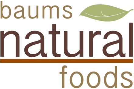 logo Baums Natural Foods logo with green leaf graphic, emphasizing natural health, vitamins, supplements, holistic wellness, and natural remedies in Highland, Indiana.